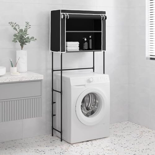 Xichuzi Waschmaschinenregal 2 Ablagen, Waschturm, Badezimmerablagen & -Regale, Toilettenregal, Regal Waschmaschine überbau, Waschküche Aufbewahrung, Schwarz 71x29,5x170,5 cm Eisen