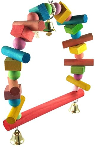 Altalena per parrocchetti – Altalena in legno per uccelli con campana | Altalena per pappagalli ara | Giocattolo decorativo da masticare per animali domestici, canna da parrocchetto per inseparabili