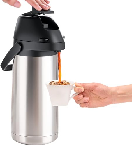 PARACITY Upgraded Airpot Coffee Carafe with Double Pump, Stainless Steel Drink Dispenser for Hot/Cold Beverage with Lazy Susan Base for Hot Cocoa for Parties (Stainless steel color, 64.2 Ounces)