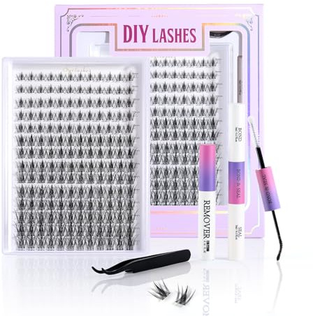 Wimpern-Cluster-Set, 8–16 mm, Manga-Wimpern, C-Curl, Wispy-Wimpernbügel, WideSpan, Wimpernverlängerungs-Set mit Wimpernbindung und Dichtung, stachelige Cluster-Wimpern, ultradünnes Band, 168 Stück