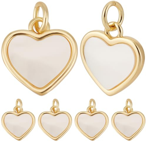 Beebeecraft 1 Box 10 Stück Flache Herzanhänger 18 Karat Vergoldet Natürliche Weiße Muschel Liebesanhänger Für Die Schmuckherstellung DIY Bastelarbeiten Ohrringe Armbänder Halsketten Zum Valentinstag