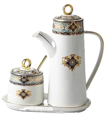 GLJTUO Öl- Und Essigspender, Öl- Und Essigspender, Öl-Essig-Flaschenset Aus Keramik, Traditionelle Handgezeichnete Sojasauce, Essig-Menage, Gewürzflasche Zum Kochen,