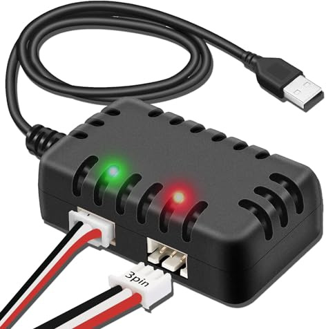 Tosiicop 7.4V Lipo Battery Charger - RC Car Balance Chargers USB Cable 2-in-1 with XH-3P Plug 1A for 2S Batteries RC Cars Boat Airplane Truck Quadcopter Airsoft SCX24 SCX10
