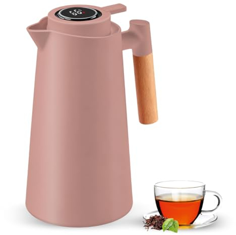 Termoskanna 1 l termoskanna med LED-temperaturdisplay, vakuum isolerad kaffekanna av dubbel glasinsats 12 timmar varm/24 timmar kall termoskanna läckagesäker en knapptryckning BPA-fri för hemmakontor