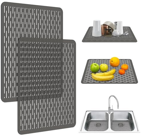 OTHWAY 2 Pack Kitchen Sink Mats, 40*30 CM PVC Sink Protector Mat for Stainless Steel, Sink Drainer Mat Dish Drying Mat Protector Prevents Scratches,Dishes and Glassware