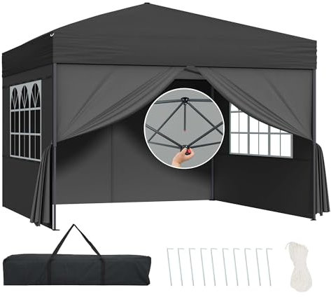 HOMEDEMO Gazebo 3x3m Pieghevole con 4 Parti Laterali Rimovibili, Gazebo da Giardino Tenda Padiglione Sistema di Clic Pop-up di Peso e Sacca di Trasporto, Colore Antracite