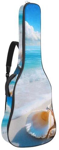 KengjuTesu 109,9 cm (43 Zoll) Akustikgitarre weicher Koffer mit Rucksackgurt und 2 Taschen, buntes Glas und Meer, keine Polsterung, Rucksack, wasserdicht, Oxford-Stoff, Bassgitarre, Gigbag für