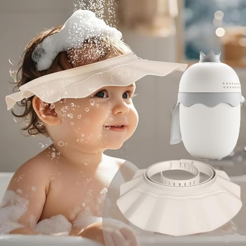 2 x Baby-Duschhaube und Shampoo-Becher, weich, verstellbar, für Haarwäsche, sicheres Shampoo, Duschen, Badeschutz, Kopf, Augen, Ohren, Shampoo-Kappen für Kleinkinder, Babys, Kinder (weiß)