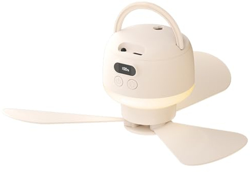 Zenlir Ventilador de techo recargable por USB, funciona a distancia, luz LED ajustable, silenciosa, para refrigeración interior y exterior, ventilador USB desmontable con luz LED