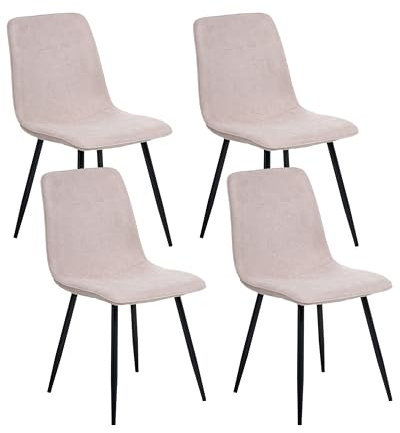 Beliani Conjunto de 4 sillas de Comedor tapicería de poliéster Patas de Hierro Negro sin reposabrazos Comedor Beige Tuscola