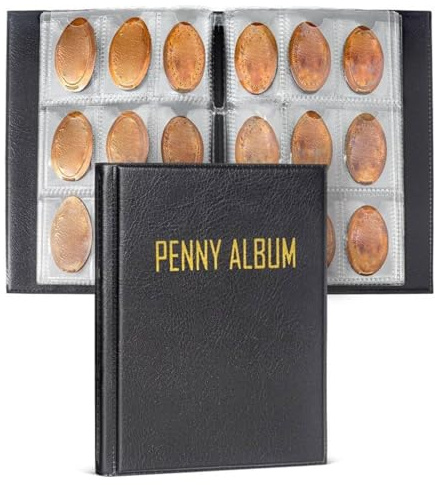 Álbum de monedas prensadas – Capacidad para 108 coleccionistas, diario, billetes de dinero para niños, billetes de dólares para coleccionar recuerdos, centavo portátil para viajes en casa, dinero para