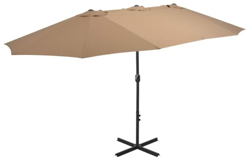 Qnhdfrt Parasol de plage, 460 x 270 cm, blanc sable, élégant, double, avec système de manivelle, protection UV et mât en aluminium, pour jardin, terrasse et plage, taupe, 460 x 270 x 246 cm (L x B x H