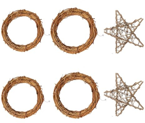 Rattan Wreath, 6Pcs Vine Branch Wreath, Natural Grapevine Wreaths Hand-woven Rattan Wreaths for DIY Craft Front Door Wall Decor Easter Christmas Halloween Wedding