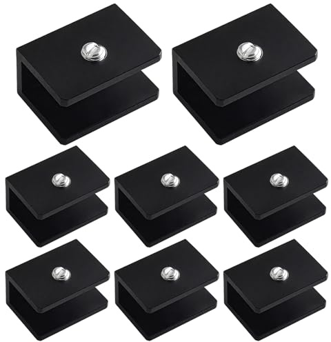 8 Pack No Drill Aluminum Alloy Glass Clamps 5-8mm Thick Shelf Brackets | No harm to walls or glass, quick to install, ideal for bathroom, kitchen cabinets, durable rust-resistant build for daily use