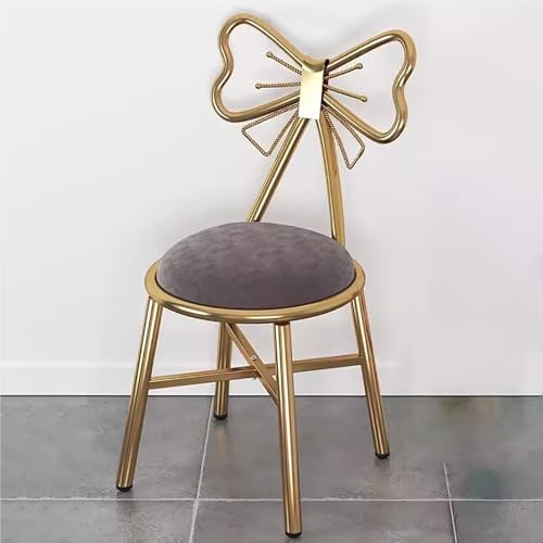 Mid Century Moderner Samt-Hocker mit Schleife, Rückenlehne, gepolsterter Make-up-Sitz, armloser Akzentstuhl für Schlafzimmer oder Wohnzimmer, stilvoller Schreibtischstuhl in Rosa und Grau