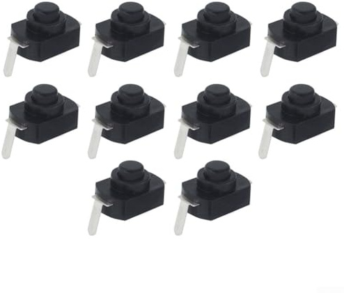 HanOaki Mini-Taschenlampen-Druckknopfschalter, 1 A, 30 V, 2-polig, zum Einrasten, Kupferkontakt, schwarz, für kleine Taschenlampen und digitale Geräte, 10 Stück