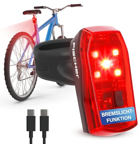 FISCHER Basic Stop Fahrrad Rücklicht - LED Fahrradlicht mit Bremslicht-Funktion mit Akku - USB-C Ladung & 11 h Leuchtdauer - Zulassung StVZO