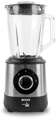 SOGO Batidora de Vaso – Licuadora de Vidrio 1,5 L, 600 W con Cuchillas Acero Inoxidable, 2 Velocidades + Pulso y Jarra Graduada