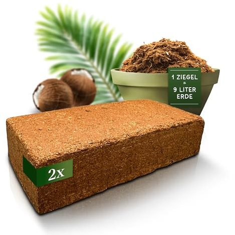 ProFlora Kokoserde gepresst 2 Stück (18 Liter) – 100% torffreie Anzuchterde/Aussaaterde aus Kokosfasern für Pflanzen – Blumenerde für Zimmerpflanzen & Hochbeete – Direkt vom Hersteller