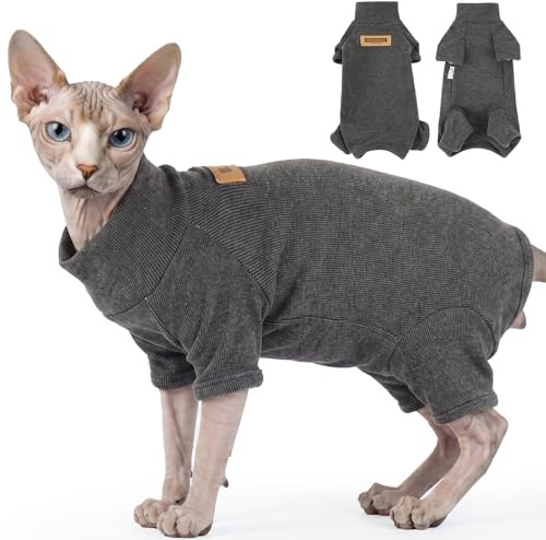Hårlös Sphynx Katt Bodysuit Operation Post Kostym Polar Katt Varm Bodysuit Katt 4 Fötter Anti-Slickning, Återhämtning Katt Sterilisering, Mörkgrå M