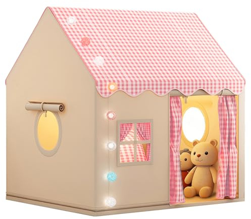 FREEAMG Kids Play Tent with Multi-Coloured Ball Lights & Storage Bag Pink | Children's Playhouse Indoor Outdoor for 3-7 Year Old Boys Girls, Spacious 120x105x128cm