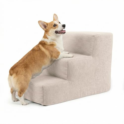 murando - Scala per Cani Piccoli e Medi - 3 Gradini - 30 cm - Scaletta per Cani e Gatti - Scale per Cane - Antiscivolo per Letto, Divano e Auto - Copertura Sfoderabile e Lavabile - Corda - Beige