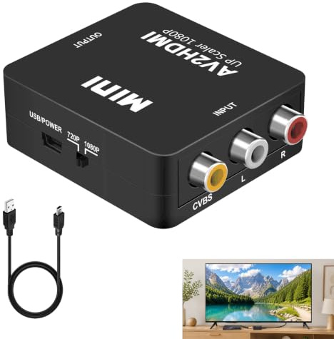 Mini Convertisseur AV RCA vers HDMI 720P 1080P pour Caméra Xbox 360 PS1 PS2 WII N64 Gamecube SNES NES PSP Lecteur DVD et VHS Home Cinéma, Adaptateur RCA AV vers HDMI Audio Vidéo Stéréo Plug and Play