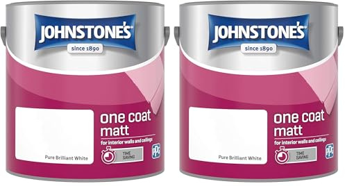 Johnstone's One Coat Matt Emulsion Paint - Pure Brilliant White 2.5L (Pack of 2)