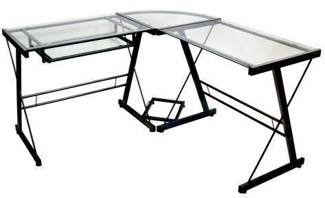 Eden Bridge Designs Gaming Computer Desk Modern Laptop Study Desk with Shelves for Home Office Soreno Metal Corner Desk, Glass, Multi-Colour, 3-Piece