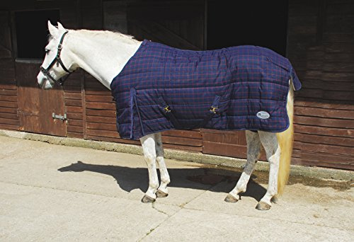 Rhinegold Orlando Quilted Stable Rug-Winter Weight 300gsm Fill Manta para Caballos, Azul Marino/Rojo, 6'6