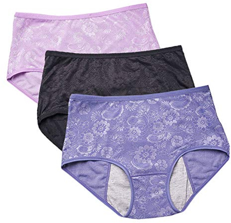 YOYI FASHION Women Menstrual Period Briefs Jacquard Easy Clean Panties 4 Pack US Size L/7
