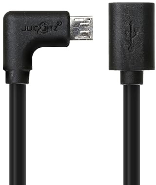 JuicEBitz 3m 22AWG Female Micro USB to Male Right Angle L Shape Micro B 2.0 High Speed Extension Data Charger Cable Lead (Black)