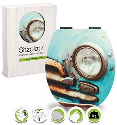SITZPLATZ® WC-Sitz mit Absenkautomatik, Dekor Cuba Taxi, matt, Toilettendeckel mit Holzkern & Fast-Fix Schnellbefestigung, WC Deckel & WC Brille in Standard O Form, oval, Metallscharnier, 40368 9
