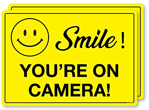 stika.co Set of 2 Smile! You're on camera! - A6 149 x105mm Self-Adhesive Waterproof Vinyl Sticker, Indoor/Outdoor Use