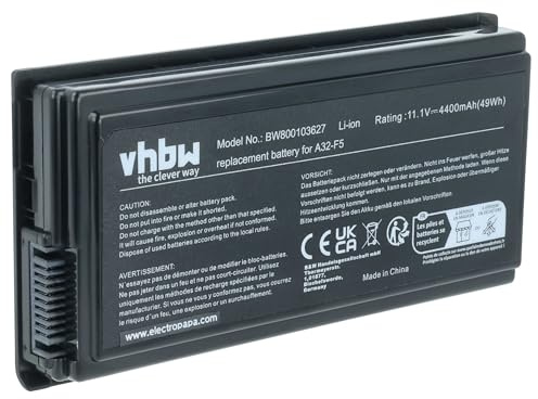 vhbw Batterie Ordinateur Portable Notebook (4400mAh, 11,1V, Li-ION) Compatible avec ASUS modèles F5, ASUS modèles Pro 5-,50-,55-,58-,59-,X50-,X59