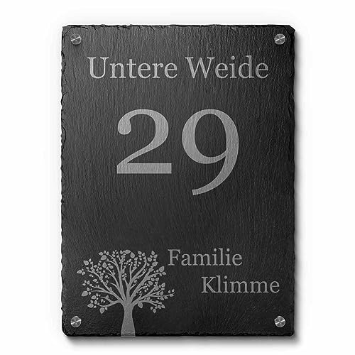 Schiefer Hausnummer & Straße Namen 30x40 cm - Namensschild mit Gravur aus hochwertigem Naturschiefer - Haustürschild Familie - Hausnummernschild