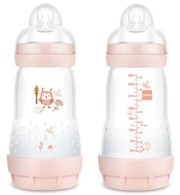 MAM Biberon Easy Start Anticolica, in Set da 2, con Tettarella in Silicone SkinSoftTM, 2+ Mesi, 260 ml, Rosa