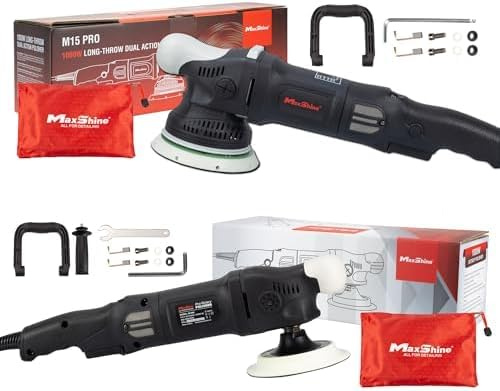 Maxshine 5 Dual Action & 5 Rotary Polisher Set – 15mm Long Throw, 1000W Power, 5″ Backing Plate, Variable Speed – Professional Auto Detailing Tool for Paint Restoration