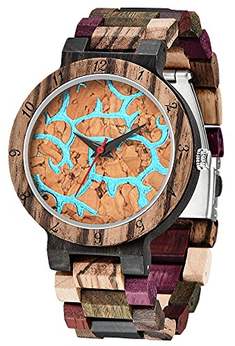 Tiong Herren Holzuhr Analog Quarz mit Holzarmband, Leichte & Elegante Holz Armbanduhr für Männer, Quarzuhr aus Holz als Geschenk für Männer