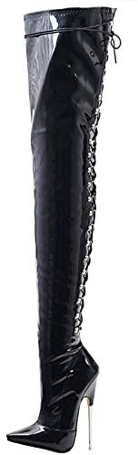 Damen Sexy Overknee Overknee Oberschenkelhohe Stiefel 18cm Metall Dünne High Heels Spitze Zehe Schnürung Oberschenkelhohe Stiefel Stripper Club Pole Dance Schuhe Übergröße 36-46