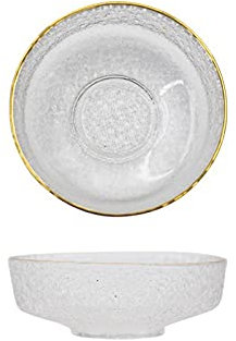 caihuashopping Bol de Service Verre Bol à la Maison Dîner à la Maison Golden Edge Cristal Verre Céramique Salade de Salade Transparent Petit déjeuner Col Facile à Nettoyer (2 PCS) Saladier Verre