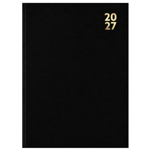Terminkalender 2027, A4, Tagesansicht, mit halber Stunde Schlitz, persönlicher Terminplaner, fester Einband, ganze Seite am Samstag und Sonntag, Schwarz