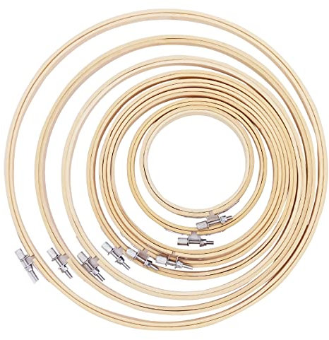 Worown 8 Größen (10, 13, 15, 18, 20, 23, 26 & 30cm) Bambus Stickrahmen, Einstellbar Kreis Ringe, Holz Runden Kreuzstich Reifen für Handnähhandwerk