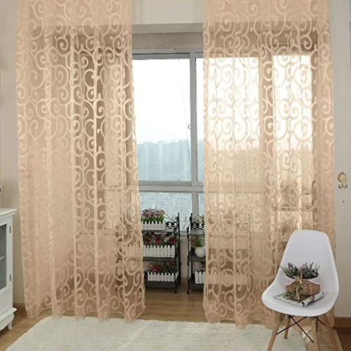 MANQILE Tende Trasparenti in Tulle Floreale per la Decorazione del Soggiorno e della Camera da Letto, Tende da Cucina in Voile di Organza, 270L x 100A cm, Beige