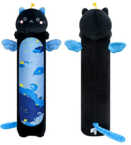Mewaii 70CM Kuscheltier Kawaii Katzen Plüsch Kissen Stofftiere Lang Kätzchen mit Blauem Sternenmuster Plüschtier Ausgestopftes Tier Spielzeug Kuschelkissen Geschenk Plüschkissen über 3 Jahren
