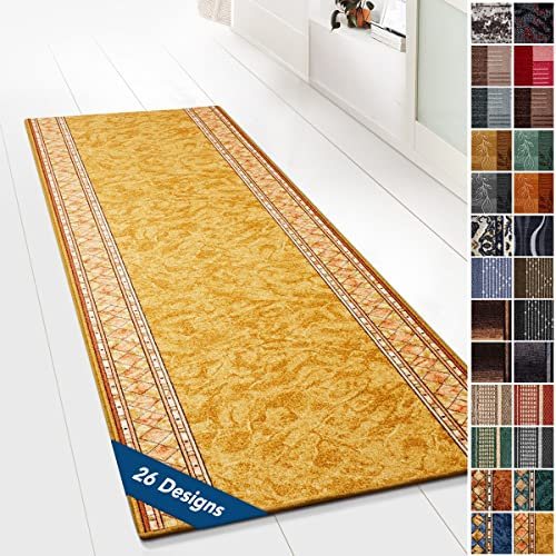 KARAT Moderner Wohnteppich mit Muster - maßgefertigter Teppichläufer - Meterware - Teppich Läufer für Küche, Flur & Wohnraum - Flurteppich - Küchenläufer (80 x 800 cm, Rügen Beige)