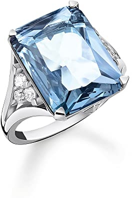 Thomas Sabo Damen Ring aus Sterling-Silber mit Zirkonia-Steinen in Weiß und Blau, Gr. 52, TR2339-059-1-52