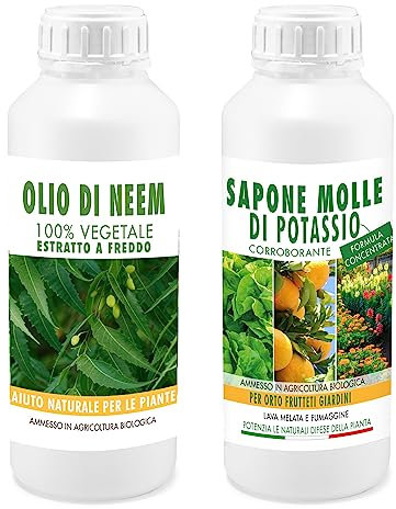 Sapone Molle di Potassio 1L + Olio di Neem 1L 100% Concentrato Puro Vegetale