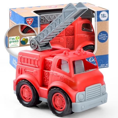 PLAY Eco-Friendly Fire Trucks, [USDA Certified] No BPA/Phthalate/PVC, Recycled Bioplastic Ladder Fire Engine Toy Gift for Boy Girl, Car Toys Vehicle Gift for Kids