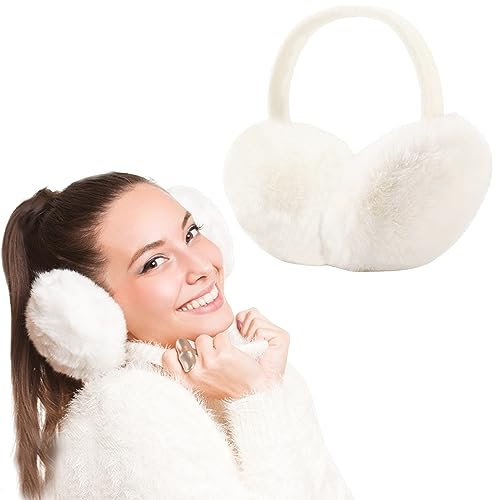 FSMILING Ear Muffs Women Winter Adjustable White Women's Earmuffs Fluffy Ear Muffs For Ladies Adults
